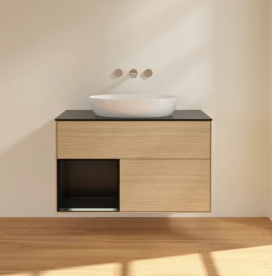 Тумба под раковину Villeroy & Boch Finion 100х50,1 см с подсветкой МДФ шпон дуба/стекло черное матовое FA12PDPC