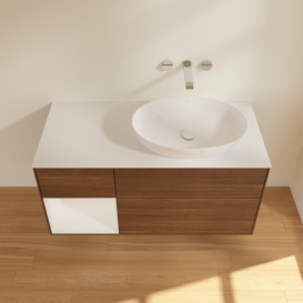 Тумба под раковину Villeroy & Boch Finion 120х50,1 см с подсветкой МДФ шпон грецкого ореха/стекло белое матовое FA41GFGN