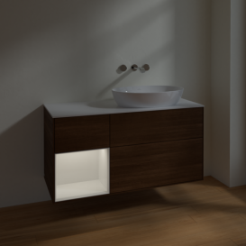 Тумба под раковину Villeroy & Boch Finion 120х50,1 см с подсветкой МДФ шпон грецкого ореха/стекло белое матовое FA41GFGN