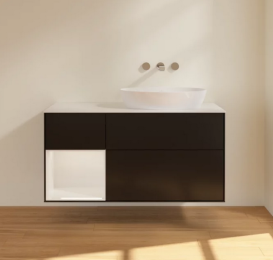 Тумба под раковину Villeroy & Boch Finion 120х50,1 см с подсветкой МДФ черный матовый лак/стекло белое матовое FA41GFPD