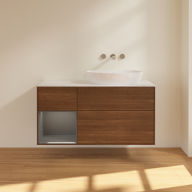 Тумба под раковину Villeroy & Boch Finion 120х50,1 см с подсветкой МДФ шпон грецкого ореха/стекло белое матовое FA41GKGN