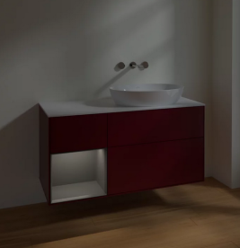 Тумба під раковину Villeroy & Boch Finion 120х50,1 см з підсвічуванням МДФ півонія матовий лак/скло біле матове FA41GKHB