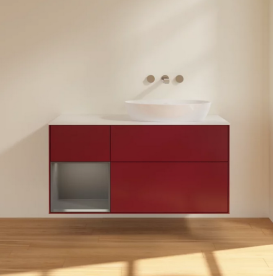 Тумба під раковину Villeroy & Boch Finion 120х50,1 см з підсвічуванням МДФ півонія матовий лак/скло біле матове FA41GKHB