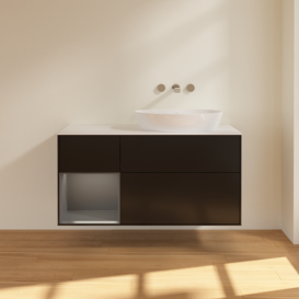 Тумба под раковину Villeroy & Boch Finion 120х50,1 см с подсветкой МДФ черный матовый лак/стекло белое матовое FA41GKPD