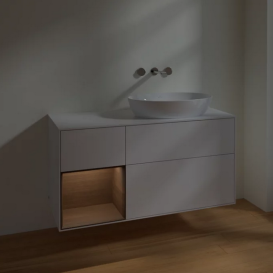 Тумба под раковину Villeroy & Boch Finion 120х50,1 см с подсветкой МДФ глянцевый белый лак/стекло белое матовое FA41GNGF