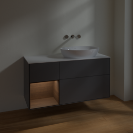 Тумба под раковину Villeroy & Boch Finion 120х50,1 см с подсветкой МДФ антрацит матовый лак/стекло белое матовое FA41GNGK