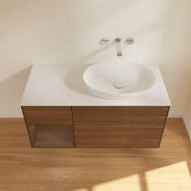 Тумба под раковину Villeroy & Boch Finion 120х50,1 см с подсветкой МДФ шпон грецкого ореха/стекло белое матовое FA41GNGN