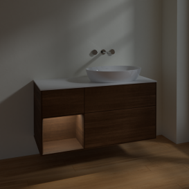 Тумба под раковину Villeroy & Boch Finion 120х50,1 см с подсветкой МДФ шпон грецкого ореха/стекло белое матовое FA41GNGN