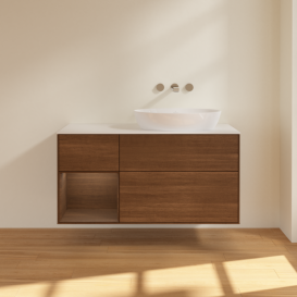 Тумба под раковину Villeroy & Boch Finion 120х50,1 см с подсветкой МДФ шпон грецкого ореха/стекло белое матовое FA41GNGN