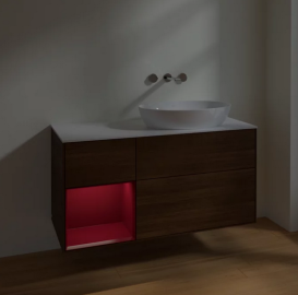 Тумба под раковину Villeroy & Boch Finion 120х50,1 см с подсветкой МДФ шпон грецкого ореха/стекло белое матовое FA41HBGN