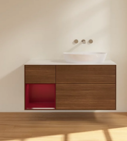 Тумба под раковину Villeroy & Boch Finion 120х50,1 см с подсветкой МДФ шпон грецкого ореха/стекло белое матовое FA41HBGN