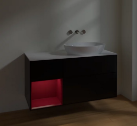 Тумба под раковину Villeroy & Boch Finion 120х50,1 см с подсветкой МДФ черный матовый лак/стекло белое матовое FA41HBPD