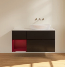 Тумба под раковину Villeroy & Boch Finion 120х50,1 см с подсветкой МДФ черный матовый лак/стекло белое матовое FA41HBPD