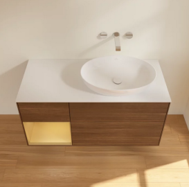 Тумба под раковину Villeroy & Boch Finion 120х50,1 см с подсветкой МДФ шпон грецкого ореха/стекло белое матовое FA41HFGN