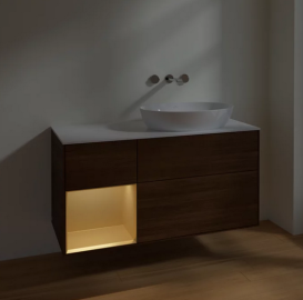 Тумба под раковину Villeroy & Boch Finion 120х50,1 см с подсветкой МДФ шпон грецкого ореха/стекло белое матовое FA41HFGN