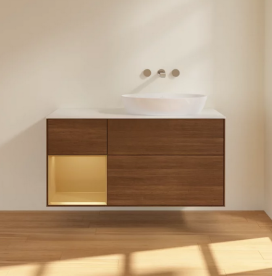 Тумба под раковину Villeroy & Boch Finion 120х50,1 см с подсветкой МДФ шпон грецкого ореха/стекло белое матовое FA41HFGN