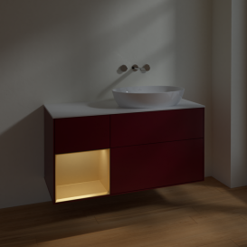 Тумба под раковину Villeroy & Boch Finion 120х50,1 см с подсветкой МДФ пион матовый лак/стекло белое матовое FA41HFHB