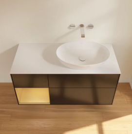 Тумба под раковину Villeroy & Boch Finion 120х50,1 см с подсветкой МДФ черный матовый лак/стекло белое матовое FA41HFPD