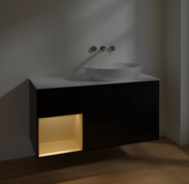 Тумба под раковину Villeroy & Boch Finion 120х50,1 см с подсветкой МДФ черный матовый лак/стекло белое матовое FA41HFPD