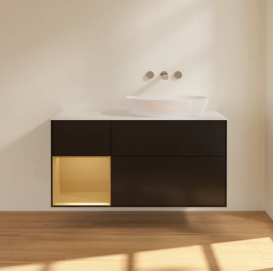 Тумба под раковину Villeroy & Boch Finion 120х50,1 см с подсветкой МДФ черный матовый лак/стекло белое матовое FA41HFPD