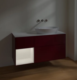 Тумба под раковину Villeroy & Boch Finion 120х50,1 см с подсветкой МДФ пион матовый лак/стекло белое матовое FA41MTHB