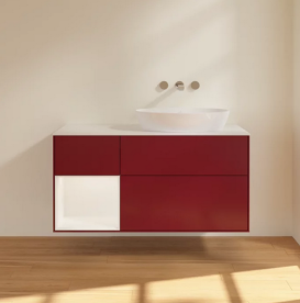 Тумба под раковину Villeroy & Boch Finion 120х50,1 см с подсветкой МДФ пион матовый лак/стекло белое матовое FA41MTHB