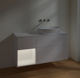 Тумба под раковину Villeroy & Boch Finion 120х50,1 см с подсветкой МДФ белый матовый лак/стекло белое матовое FA41MTMT