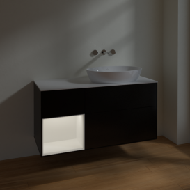 Тумба под раковину Villeroy & Boch Finion 120х50,1 см с подсветкой МДФ черный матовый лак/стекло белое матовое FA41MTPD