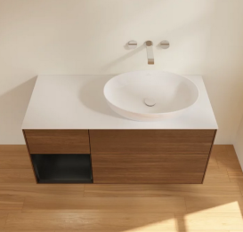 Тумба под раковину Villeroy & Boch Finion 120х50,1 см с подсветкой МДФ шпон грецкого ореха/стекло белое матовое FA41PDGN