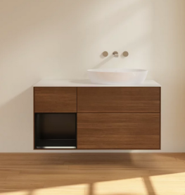 Тумба под раковину Villeroy & Boch Finion 120х50,1 см с подсветкой МДФ шпон грецкого ореха/стекло белое матовое FA41PDGN