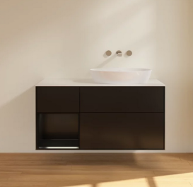 Тумба под раковину Villeroy & Boch Finion 120х50,1 см с подсветкой МДФ черный матовый лак/стекло белое матовое FA41PDPD