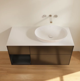 Тумба под раковину Villeroy & Boch Finion 120х50,1 см с подсветкой МДФ черный матовый лак/стекло белое матовое FA41PDPD