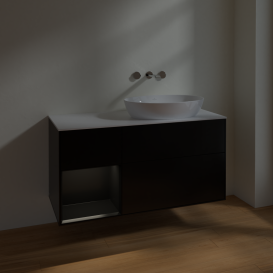 Тумба под раковину Villeroy & Boch Finion 120х50,1 см с подсветкой МДФ черный матовый лак/стекло белое матовое FA41PDPD