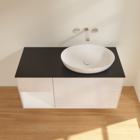 Тумба под раковину Villeroy & Boch Finion 120х50,1 см с подсветкой МДФ глянцевый белый лак/стекло черное матовое FA42GFGF