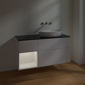 Тумба под раковину Villeroy & Boch Finion 120х50,1 см с подсветкой МДФ глянцевый белый лак/стекло черное матовое FA42GFGF