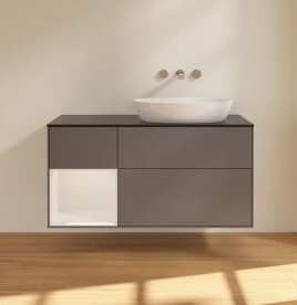 Тумба под раковину Villeroy & Boch Finion 120х50,1 см с подсветкой МДФ антрацит матовый лак/стекло черное матовое FA42GFGK