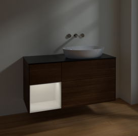 Тумба под раковину Villeroy & Boch Finion 120х50,1 см с подсветкой МДФ шпон грецкого ореха/стекло черное матовое FA42GFGN