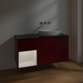 Тумба под раковину Villeroy & Boch Finion 120х50,1 см с подсветкой МДФ пион матовый лак/стекло черное матовое FA42GFHB