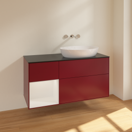 Тумба под раковину Villeroy & Boch Finion 120х50,1 см с подсветкой МДФ пион матовый лак/стекло черное матовое FA42GFHB