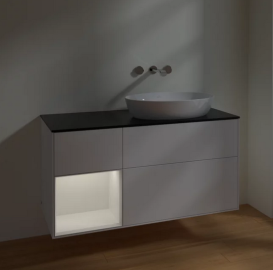 Тумба под раковину Villeroy & Boch Finion 120х50,1 см с подсветкой МДФ белый матовый лак/стекло черное матовое FA42GFMT