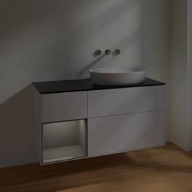 Тумба под раковину Villeroy & Boch Finion 120х50,1 см с подсветкой МДФ глянцевый белый лак/стекло черное матовое FA42GKGF