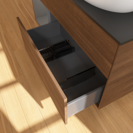 Тумба под раковину Villeroy & Boch Finion 120х50,1 см с подсветкой МДФ шпон грецкого ореха/стекло черное матовое FA42GKGN