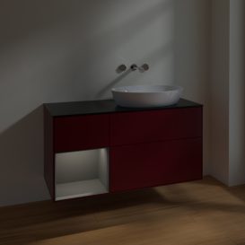 Тумба под раковину Villeroy & Boch Finion 120х50,1 см с подсветкой МДФ пион матовый лак/стекло черное матовое FA42GKHB