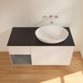 Тумба под раковину Villeroy & Boch Finion 120х50,1 см с подсветкой МДФ белый матовый лак/стекло черное матовое FA42GKMT
