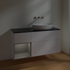 Тумба под раковину Villeroy & Boch Finion 120х50,1 см с подсветкой МДФ белый матовый лак/стекло черное матовое FA42GKMT