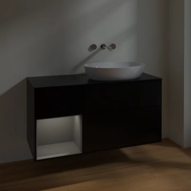 Тумба под раковину Villeroy & Boch Finion 120х50,1 см с подсветкой МДФ черный матовый лак/стекло черное матовое FA42GKPD