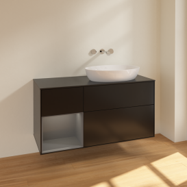 Тумба под раковину Villeroy & Boch Finion 120х50,1 см с подсветкой МДФ черный матовый лак/стекло черное матовое FA42GKPD