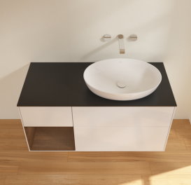 Тумба под раковину Villeroy & Boch Finion 120х50,1 см с подсветкой МДФ глянцевый белый лак/стекло черное матовое FA42GNGF