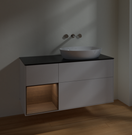 Тумба под раковину Villeroy & Boch Finion 120х50,1 см с подсветкой МДФ глянцевый белый лак/стекло черное матовое FA42GNGF