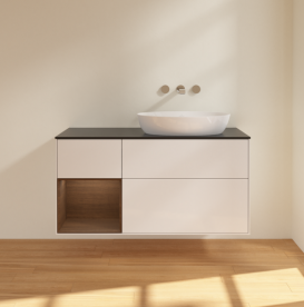 Тумба под раковину Villeroy & Boch Finion 120х50,1 см с подсветкой МДФ глянцевый белый лак/стекло черное матовое FA42GNGF